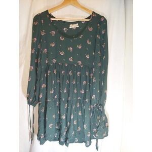 URBAN Outfitters Forest Green Dress Pink Floral Pattern,Small